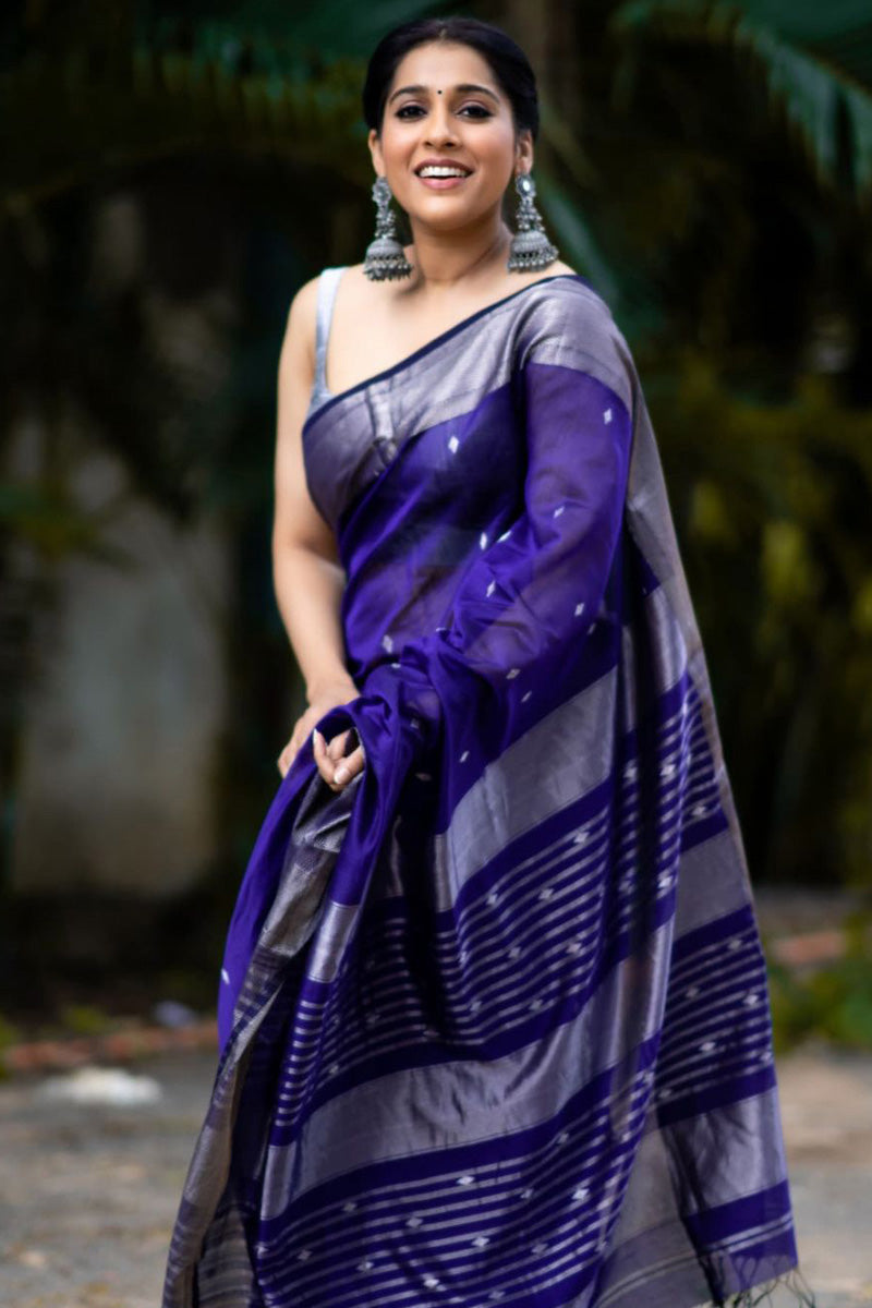 Devastating Royal Blue Soft Silk Saree With Tremendous Blouse Piece