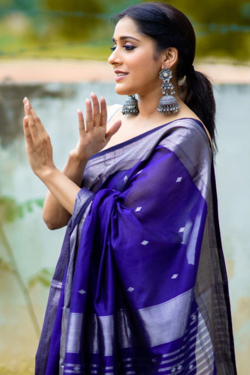 Devastating Royal Blue Soft Silk Saree With Tremendous Blouse Piece