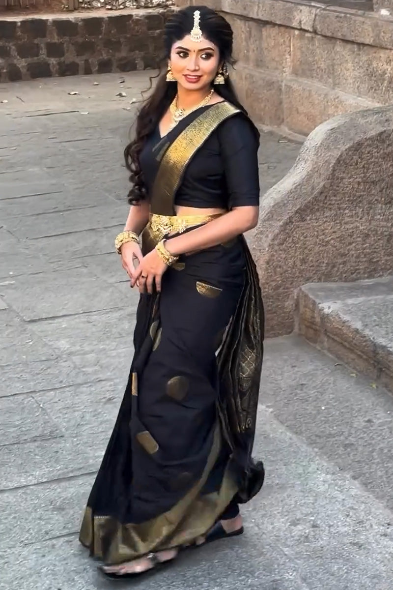 Ratatouille Black Soft Silk Saree With Smashing Blouse Piece