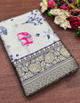 Fugacious Grey Soft Silk Saree With Sonorous Blouse Piece