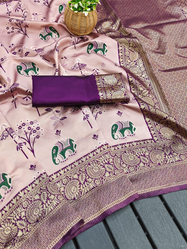 Whimsical Lavender Soft Silk Saree With Fragrant Blouse Piece