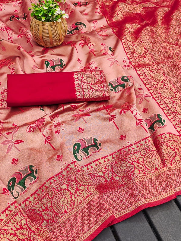 Stunner Pink Soft Silk Saree With Charming Blouse Piece
