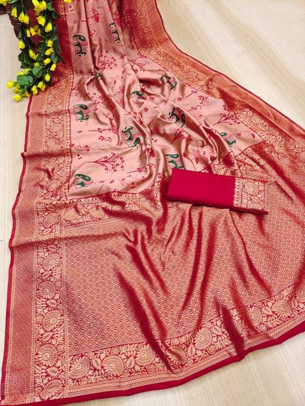 Stunner Pink Soft Silk Saree With Charming Blouse Piece