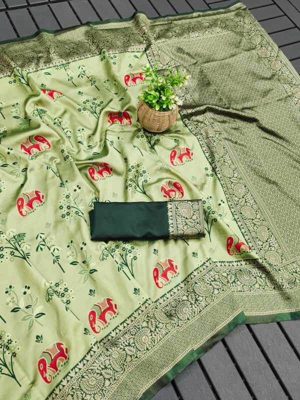 Innovative Pista Soft Silk Saree With Twirling Blouse Piece