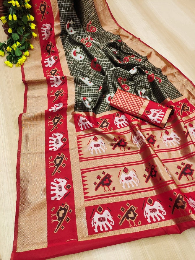 Magnificat Black and Red Soft Silk Saree With Scintillating Blouse Piece