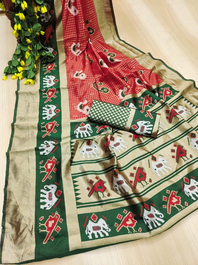 Surreptitious Red Soft Silk Saree With Beauteous Blouse Piece