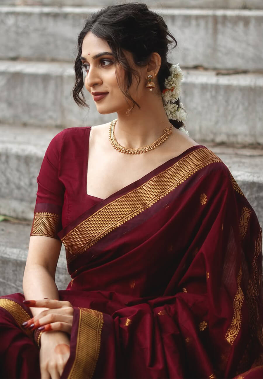 Glowing Maroon Soft Silk Saree With Amazing Blouse Piece