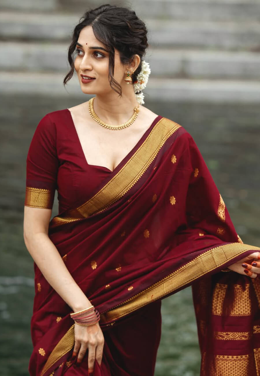 Glowing Maroon Soft Silk Saree With Amazing Blouse Piece
