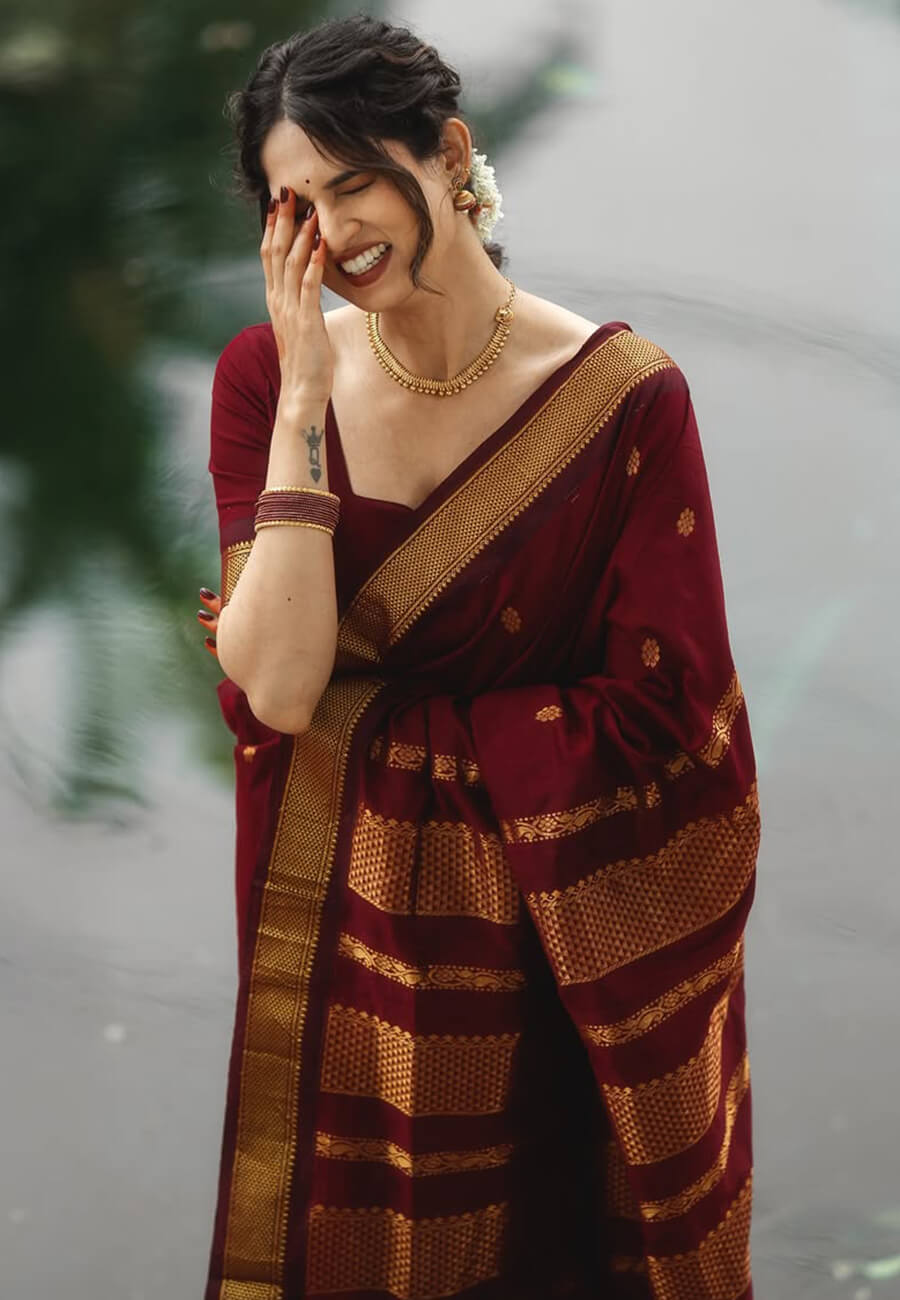 Glowing Maroon Soft Silk Saree With Amazing Blouse Piece