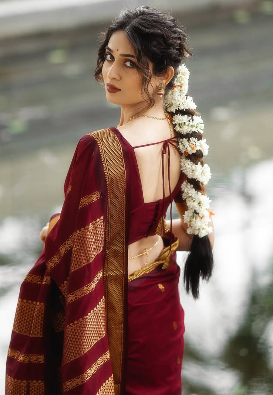 Glowing Maroon Soft Silk Saree With Amazing Blouse Piece