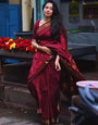 Traditional Maroon Soft Silk Saree With Exemplary Blouse Piece