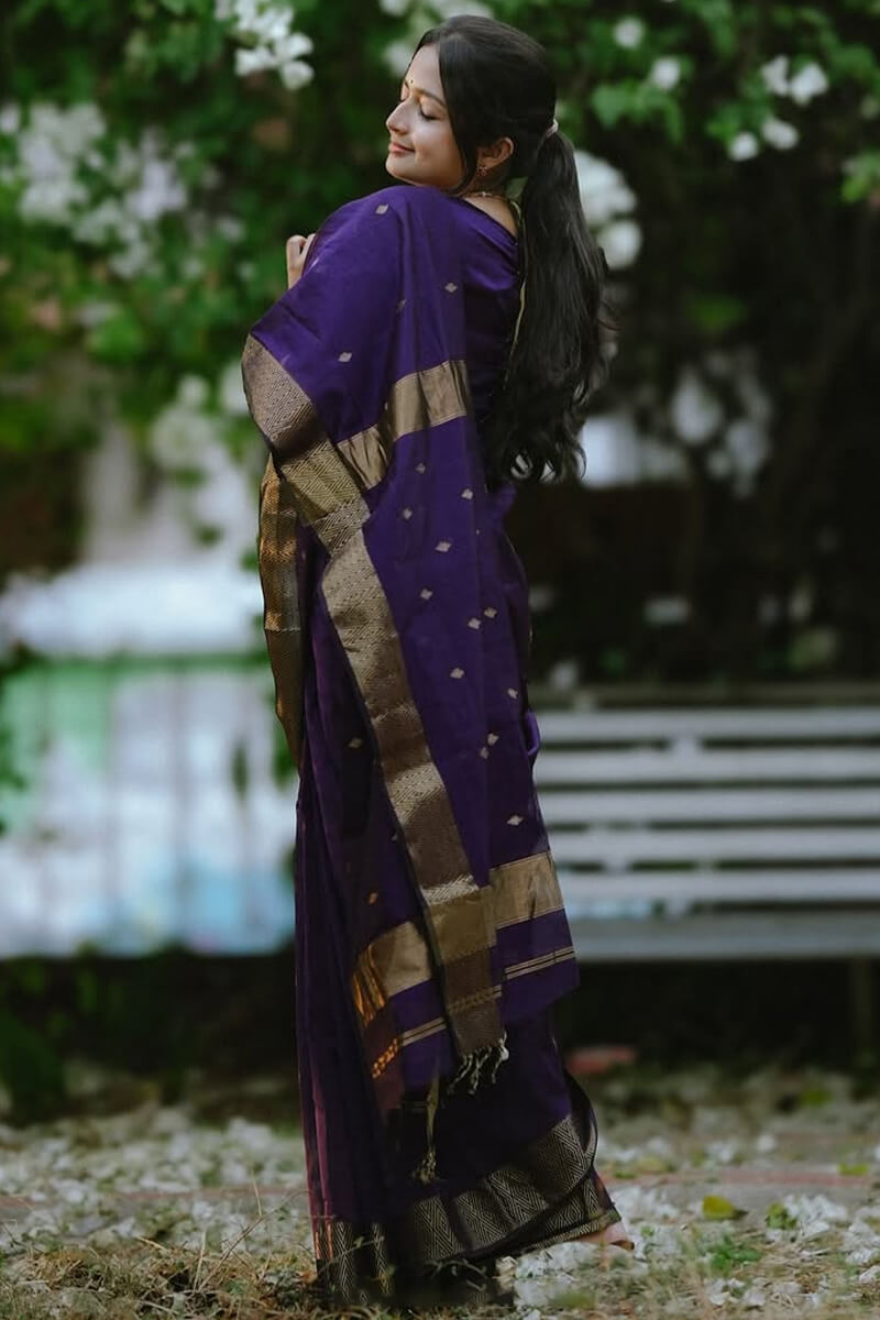 Luminous Purple Cotton Silk Saree With Sonorous Blouse Piece