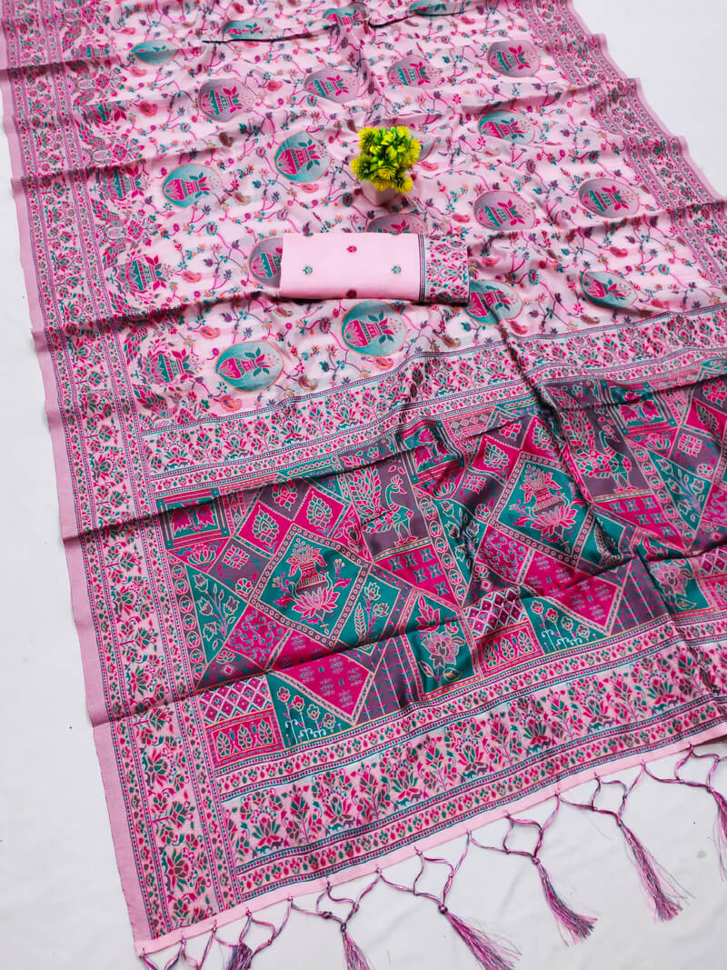 Sempiternal Pink Pashmina saree With Gratifying Blouse Piece