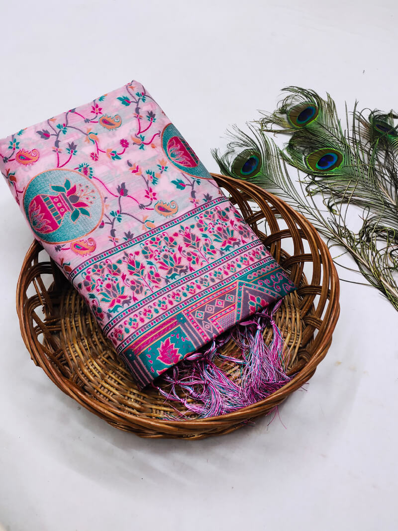 Sempiternal Pink Pashmina saree With Gratifying Blouse Piece
