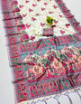 Beguiling Beige Pashmina saree With Tempting Blouse Piece