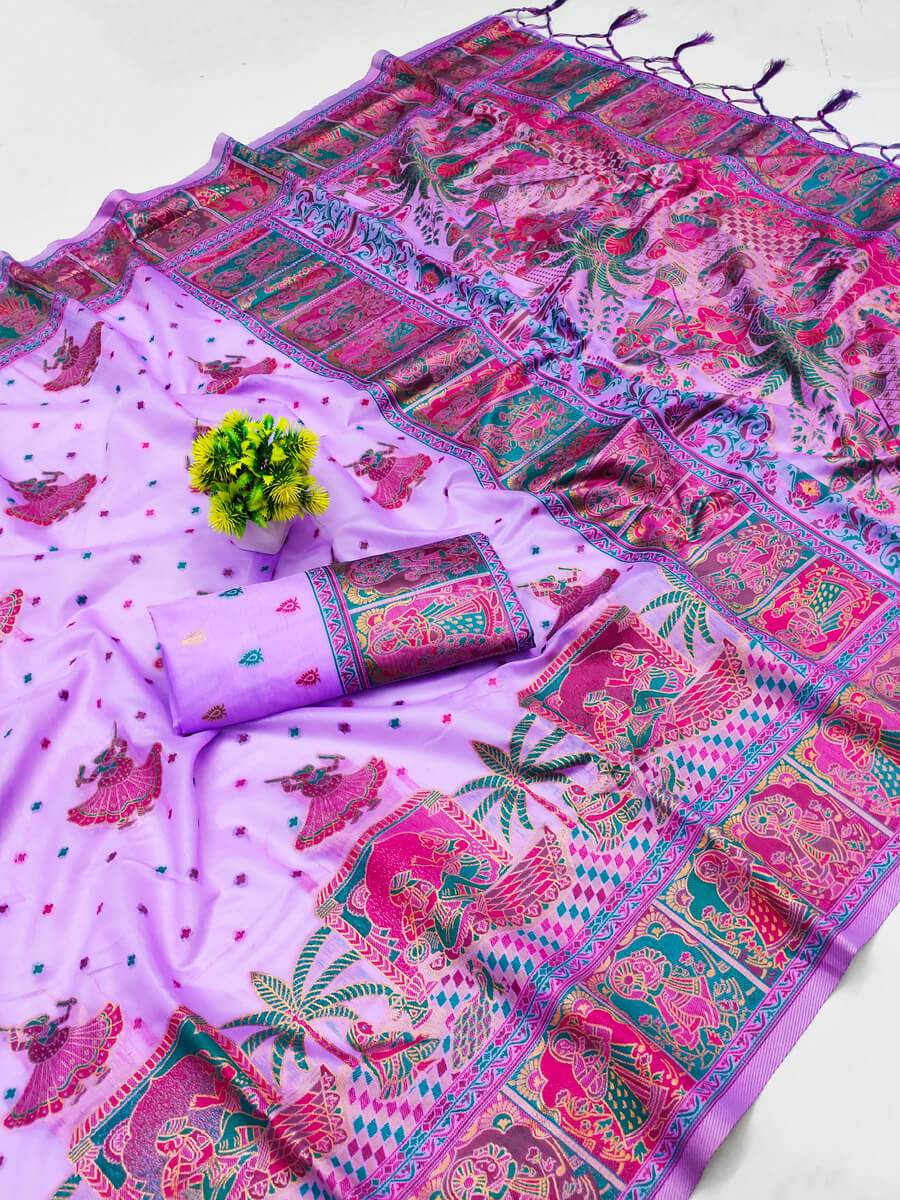 Panache Lavender Pashmina saree With Mesmerising Blouse Piece
