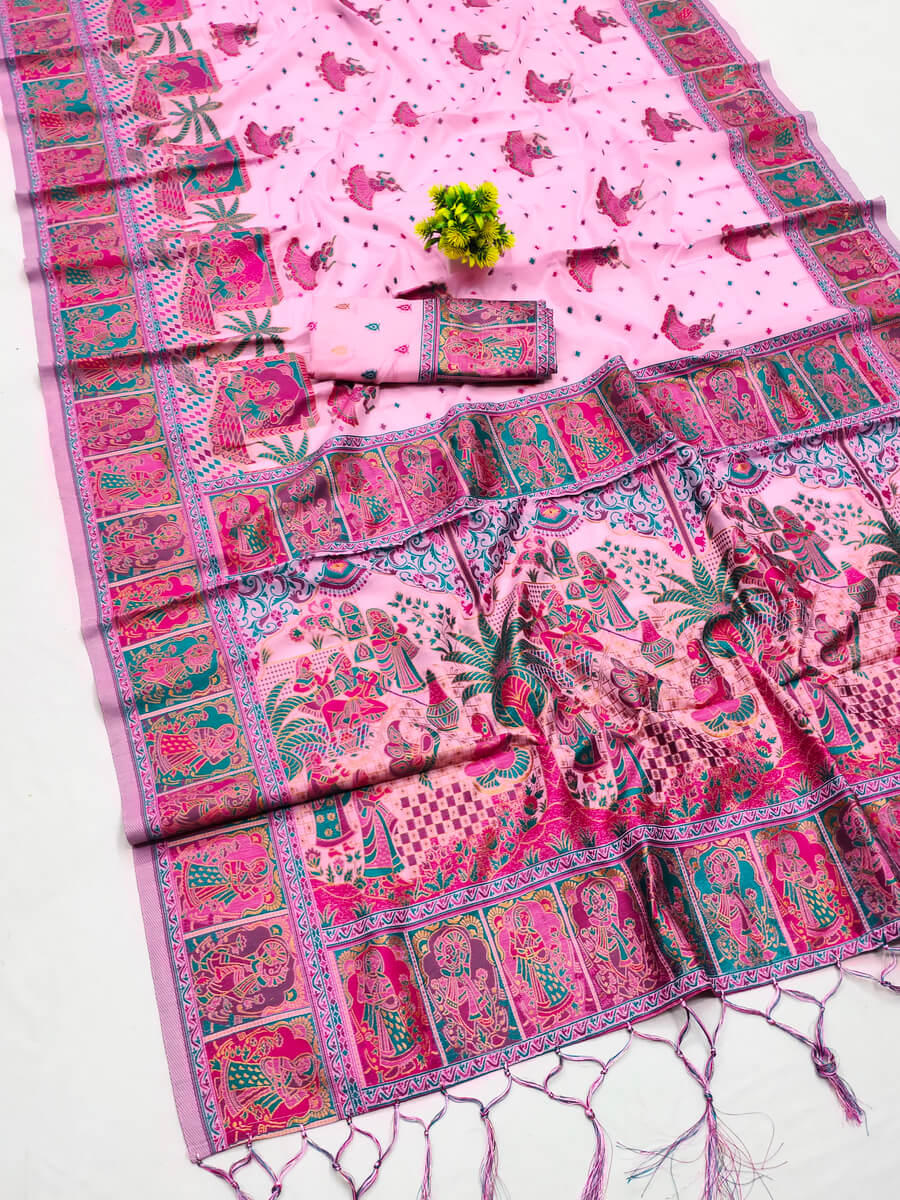Moiety Pink Pashmina saree With Susurrous Blouse Piece