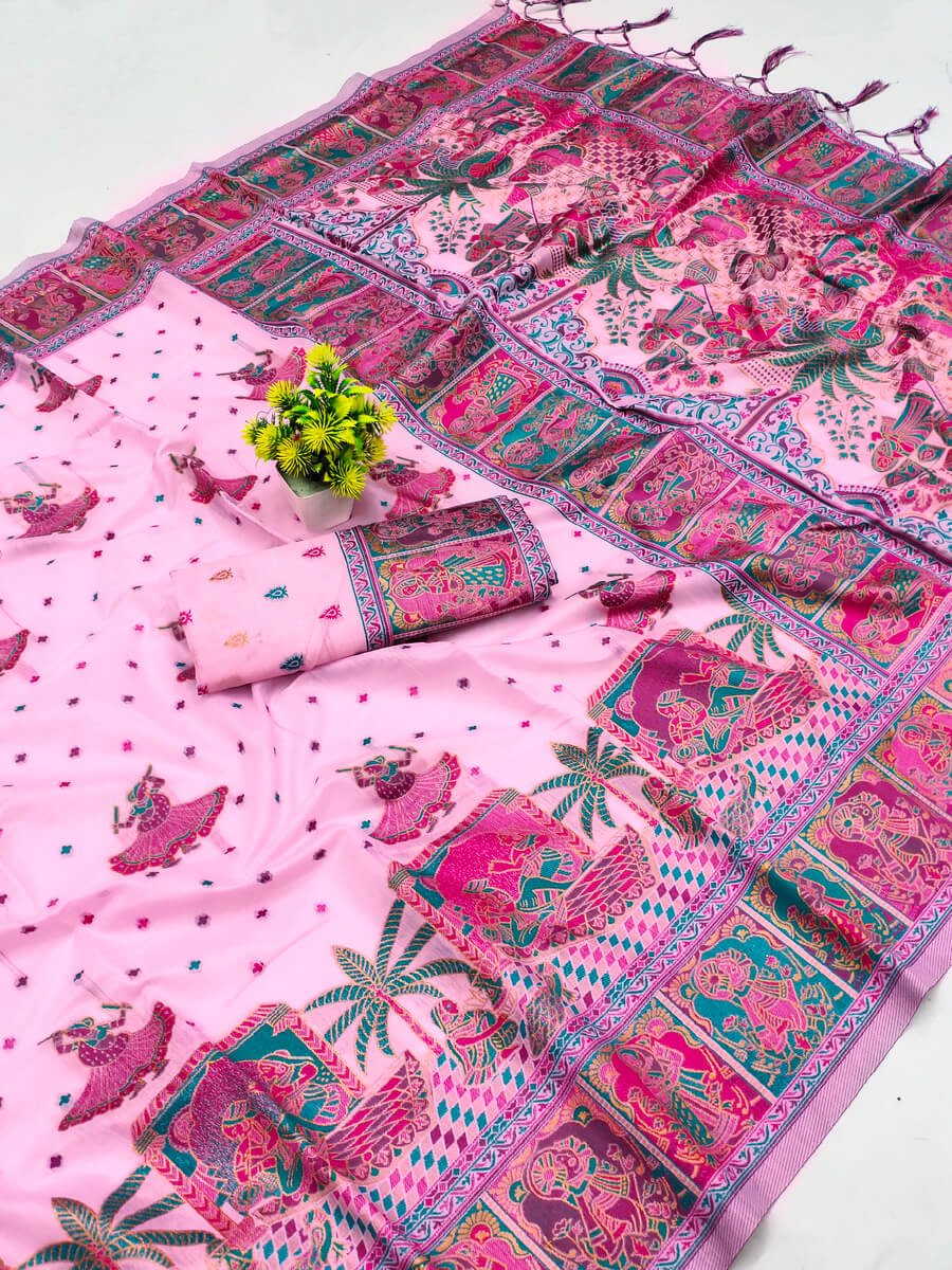Moiety Pink Pashmina saree With Susurrous Blouse Piece