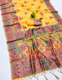 Artistic Yellow Pashmina saree With Enthralling Blouse Piece