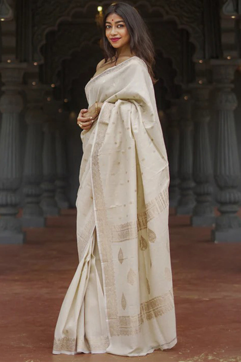 Lassitude Beige Linen Silk Saree With Artistic Blouse Piece