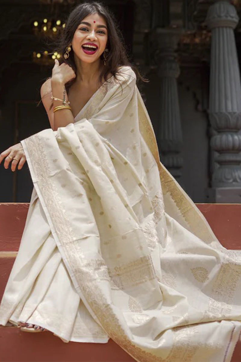 Lassitude Beige Linen Silk Saree With Artistic Blouse Piece