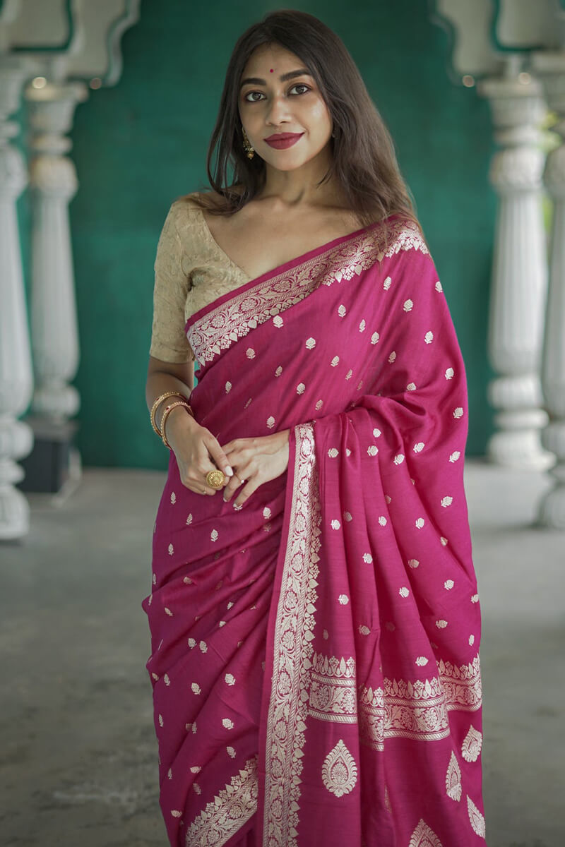 Transcendent Dark Pink Linen Silk Saree With Enigmatic Blouse Piece