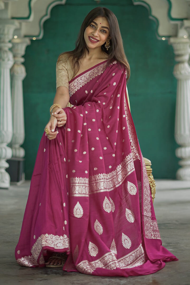 Transcendent Dark Pink Linen Silk Saree With Enigmatic Blouse Piece