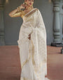 Effulgent Off White Linen Silk Saree With Ravishing Blouse Piece