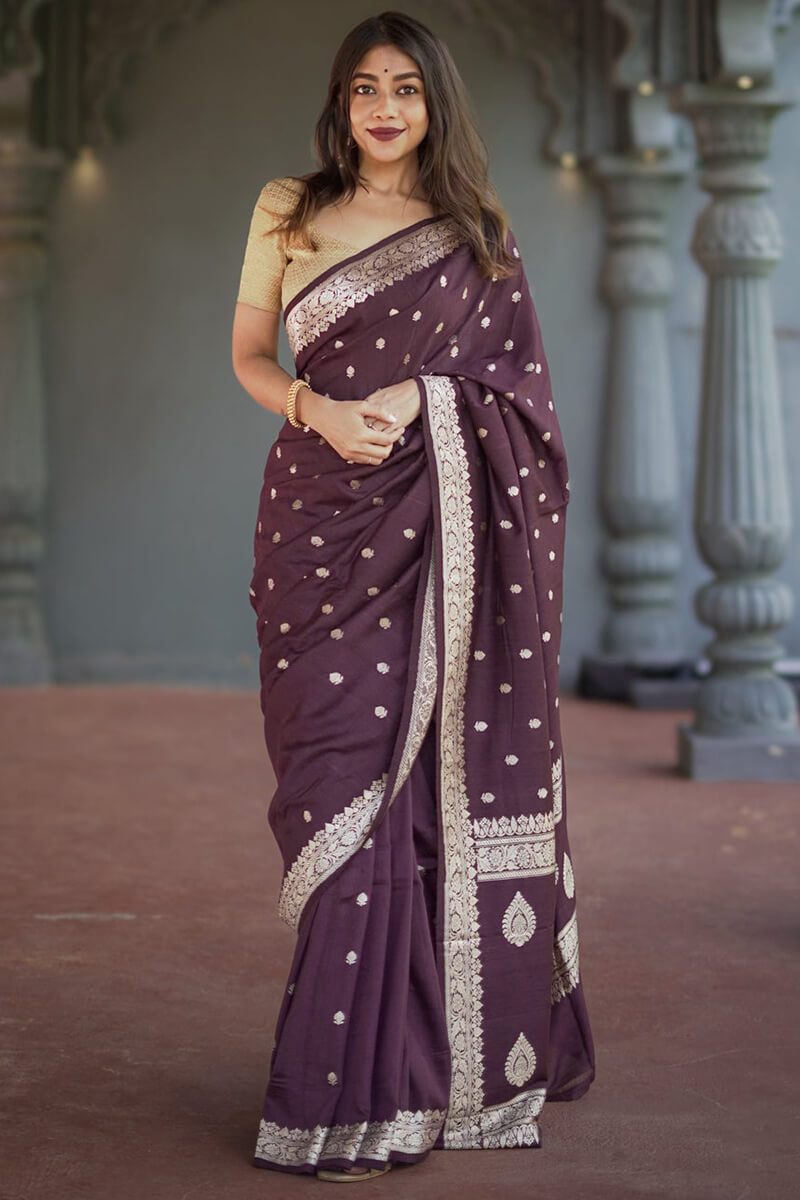 Exemplary Wine Linen Silk Saree With Seraphic Blouse Piece