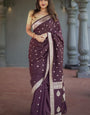 Exemplary Wine Linen Silk Saree With Seraphic Blouse Piece