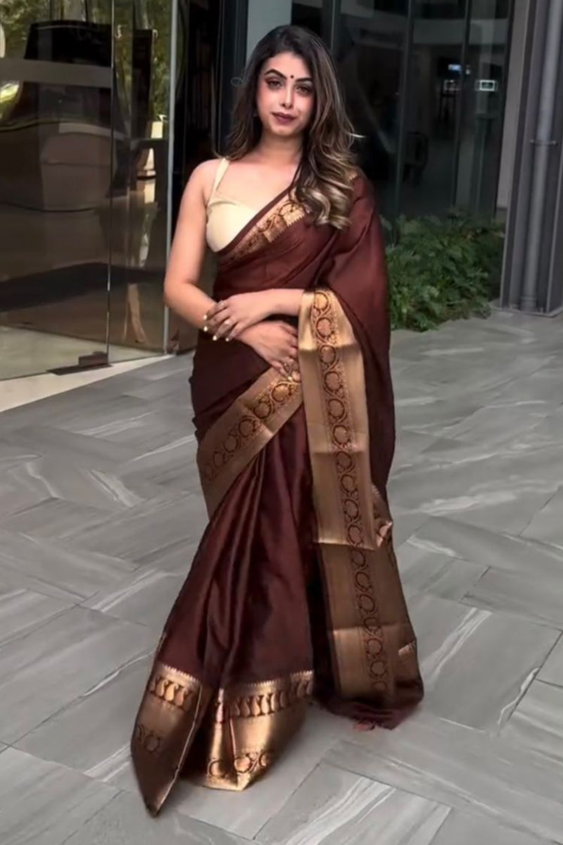 Impressive Wine Soft Silk Saree With Innovative Blouse Piece