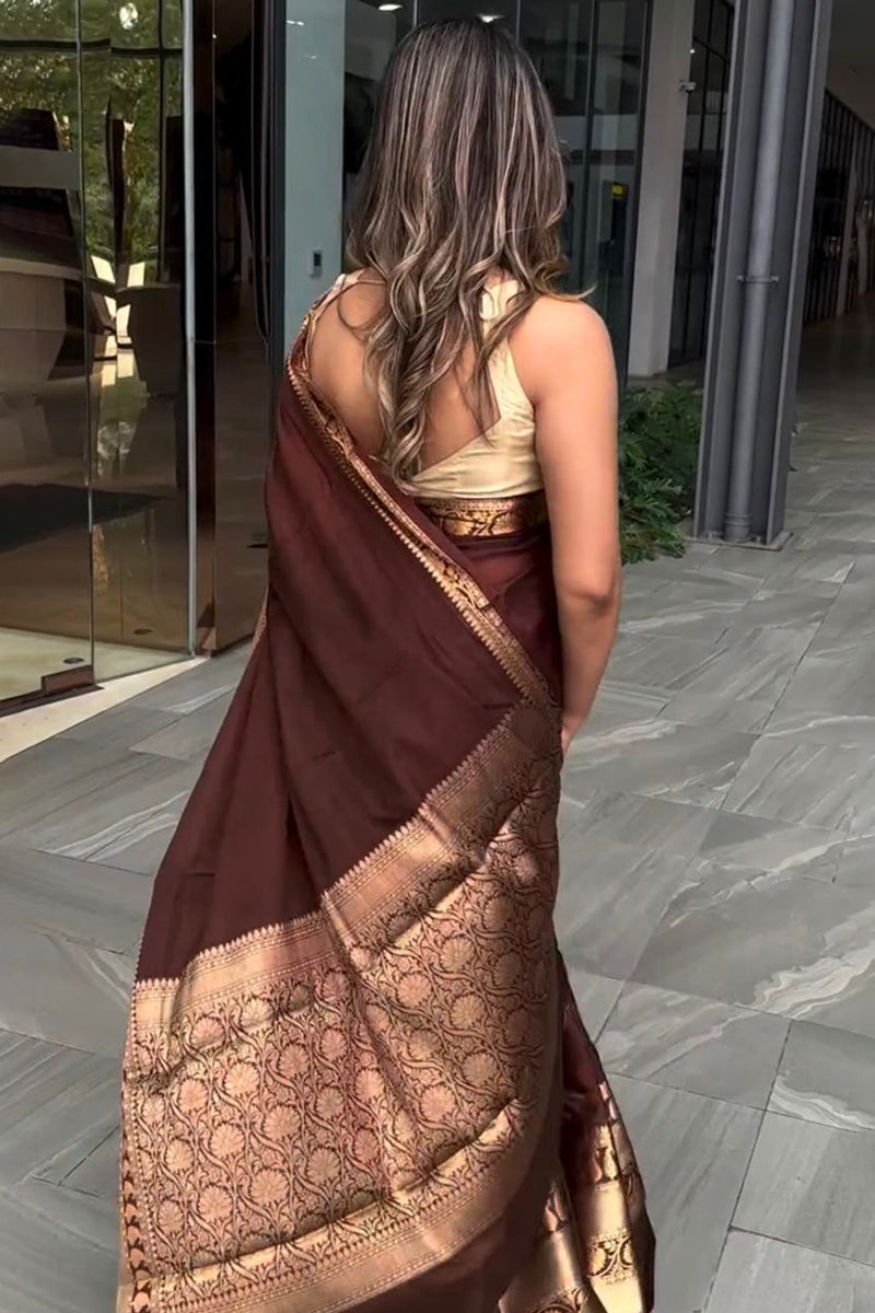 Impressive Wine Soft Silk Saree With Innovative Blouse Piece