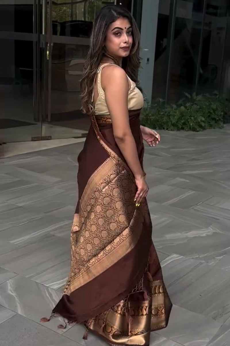 Impressive Wine Soft Silk Saree With Innovative Blouse Piece