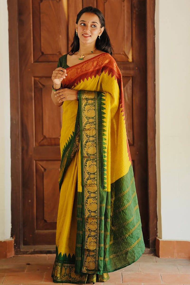 Fragrant Yellow Soft Silk Saree With Resplendent Blouse Piece