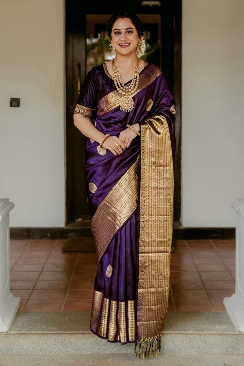 Woebegone Purple Soft Banarasi Silk Saree With Prodigal Blouse Piece