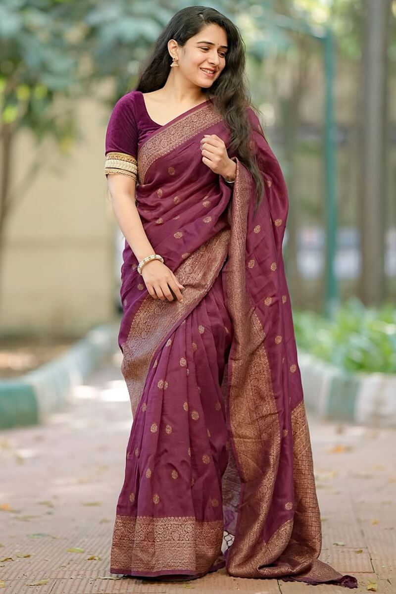 Ratatouille Wine Soft Silk Saree With Ornate Blouse Piece