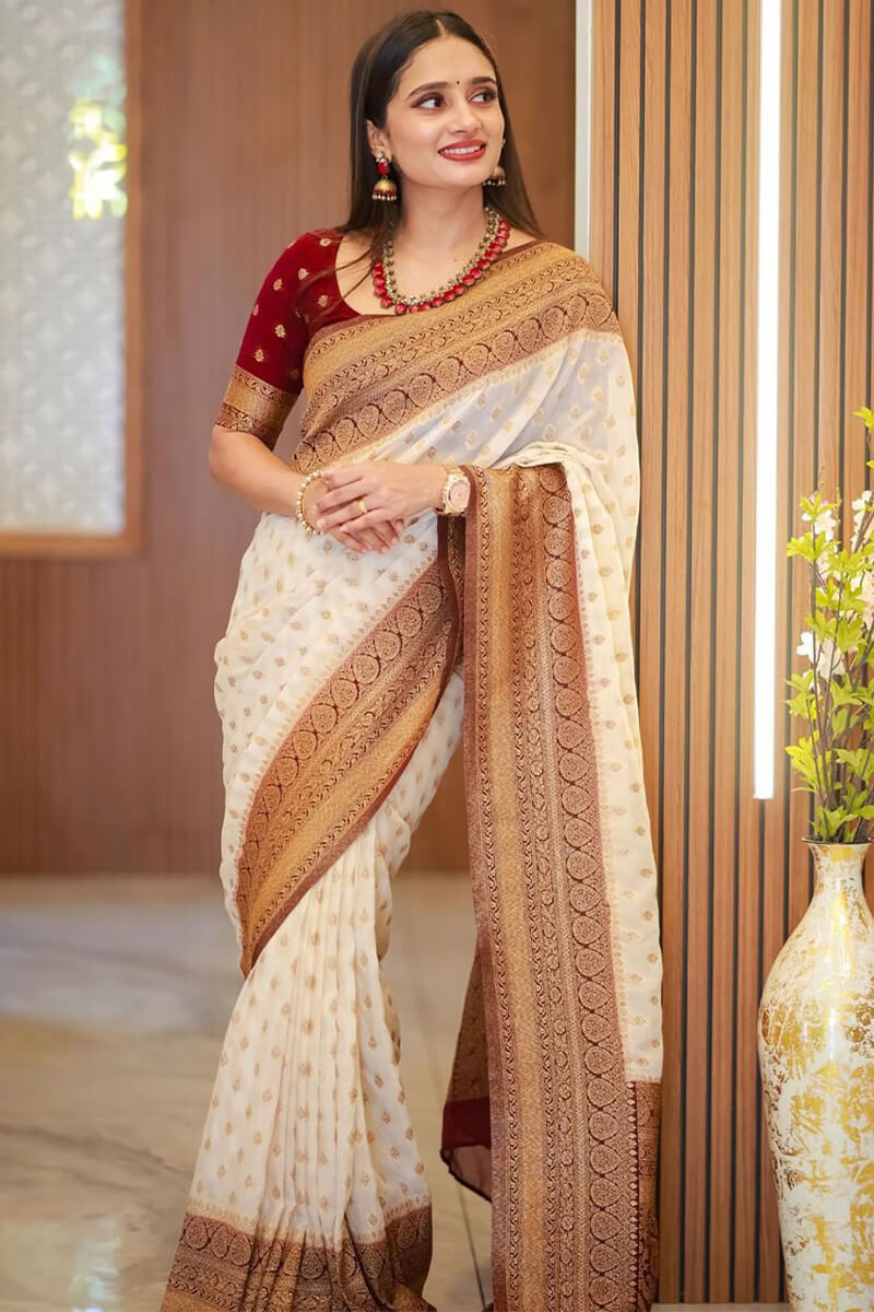 Blooming Beige Soft Silk Saree With A dreamy Blouse Piece