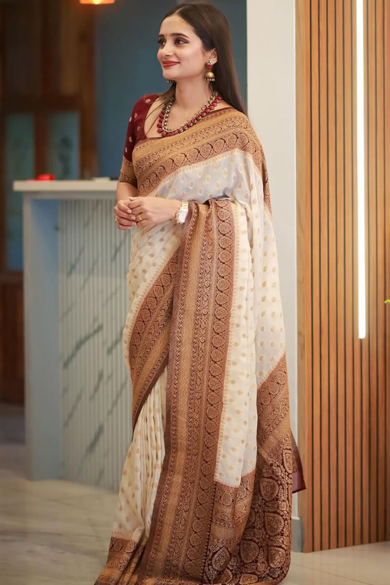 Blooming Beige Soft Silk Saree With A dreamy Blouse Piece