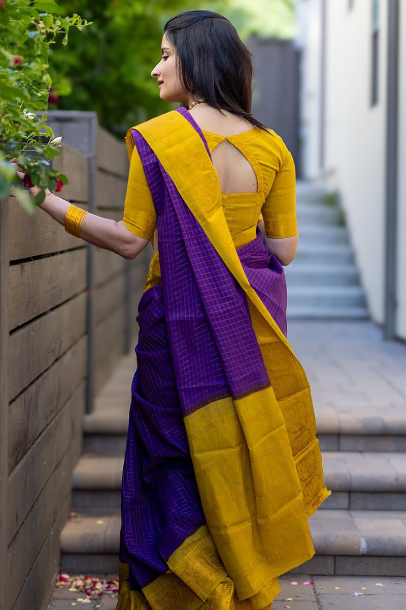 Vestigial Purple Soft Silk Saree With Magnificat Blouse Piece