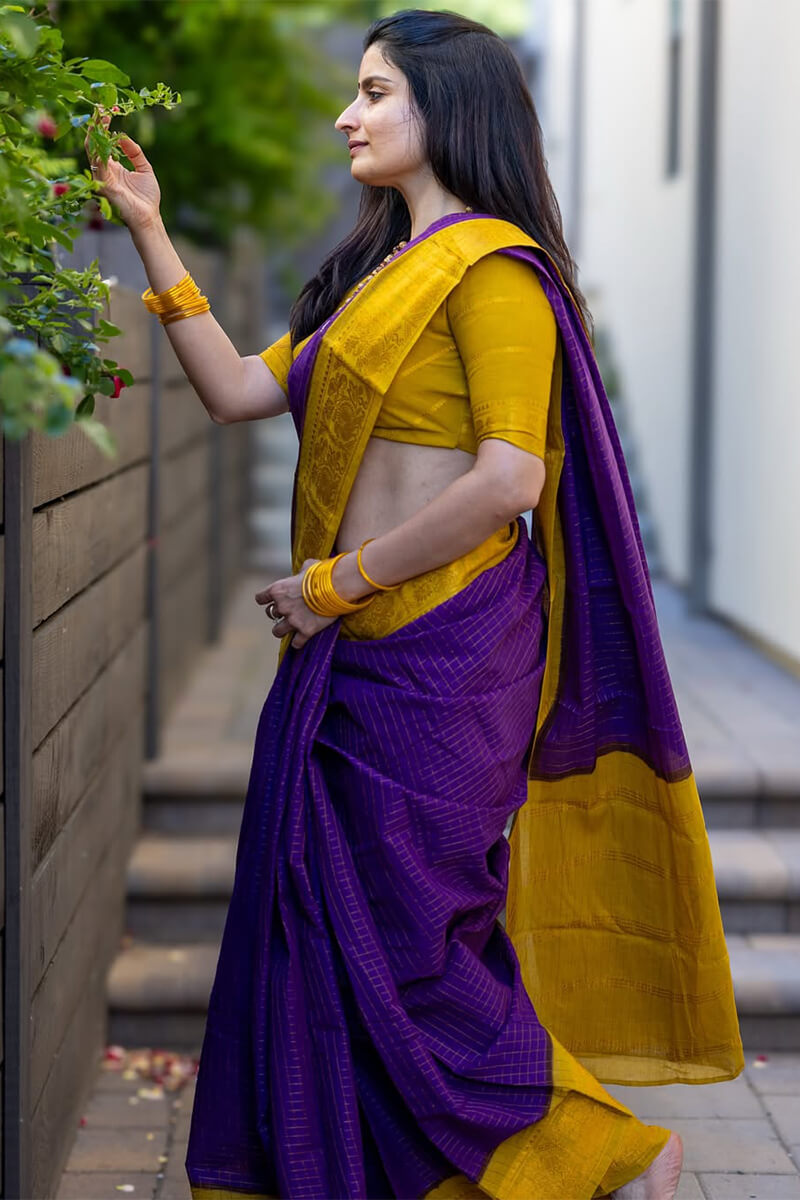 Vestigial Purple Soft Silk Saree With Magnificat Blouse Piece