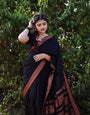 Pleasant Black Soft Silk Saree With Woebegone Blouse Piece