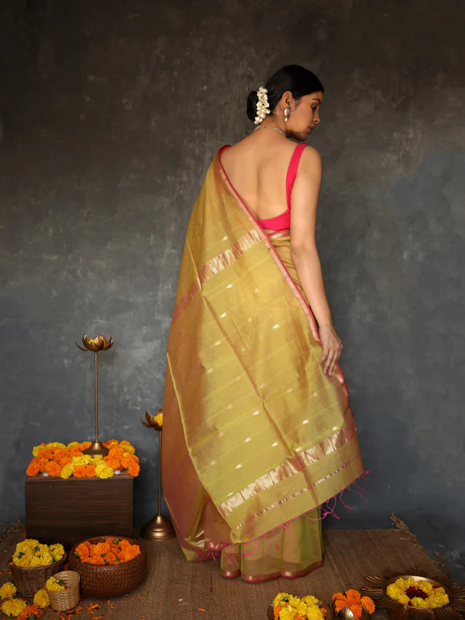 Dazzling Mustard Cotton Silk Saree With Seraphic Blouse Piece