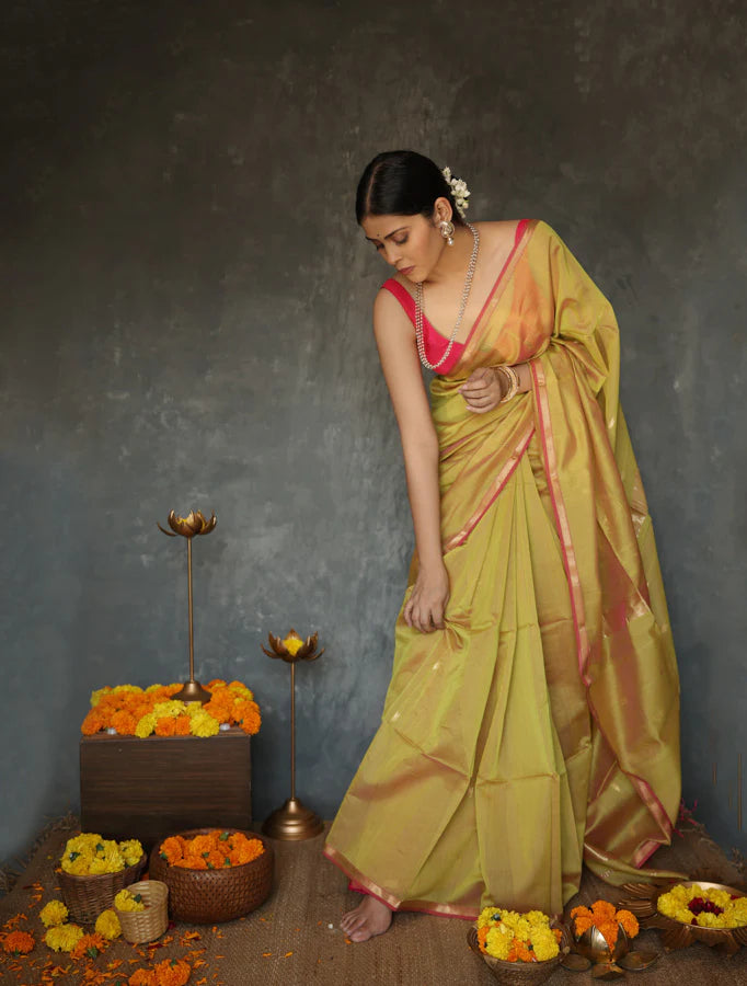 Dazzling Mustard Cotton Silk Saree With Seraphic Blouse Piece