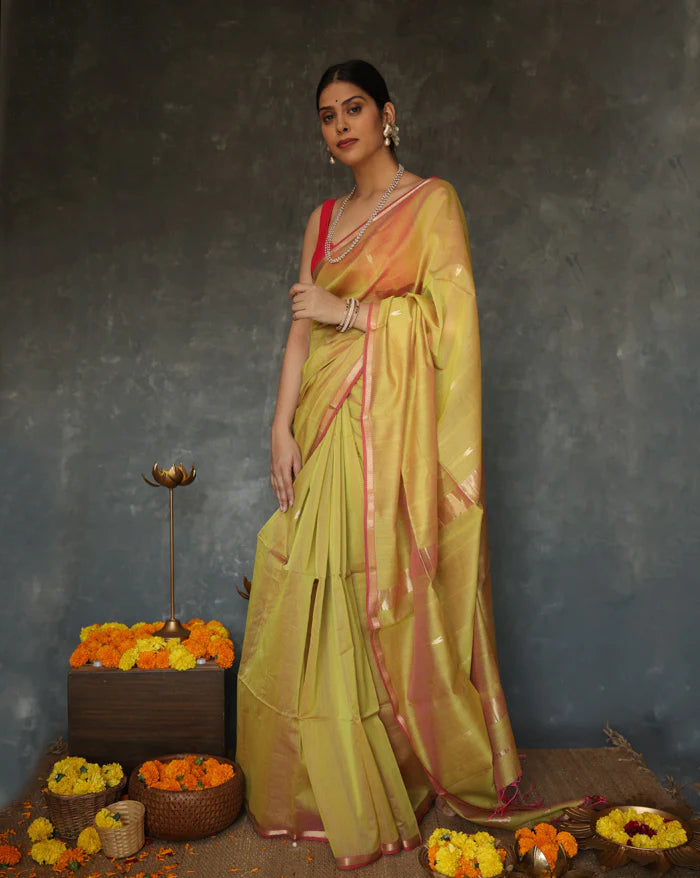 Dazzling Mustard Cotton Silk Saree With Seraphic Blouse Piece