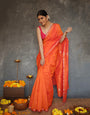 Petrichor Orange Cotton Silk Saree With Effulgent Blouse Piece