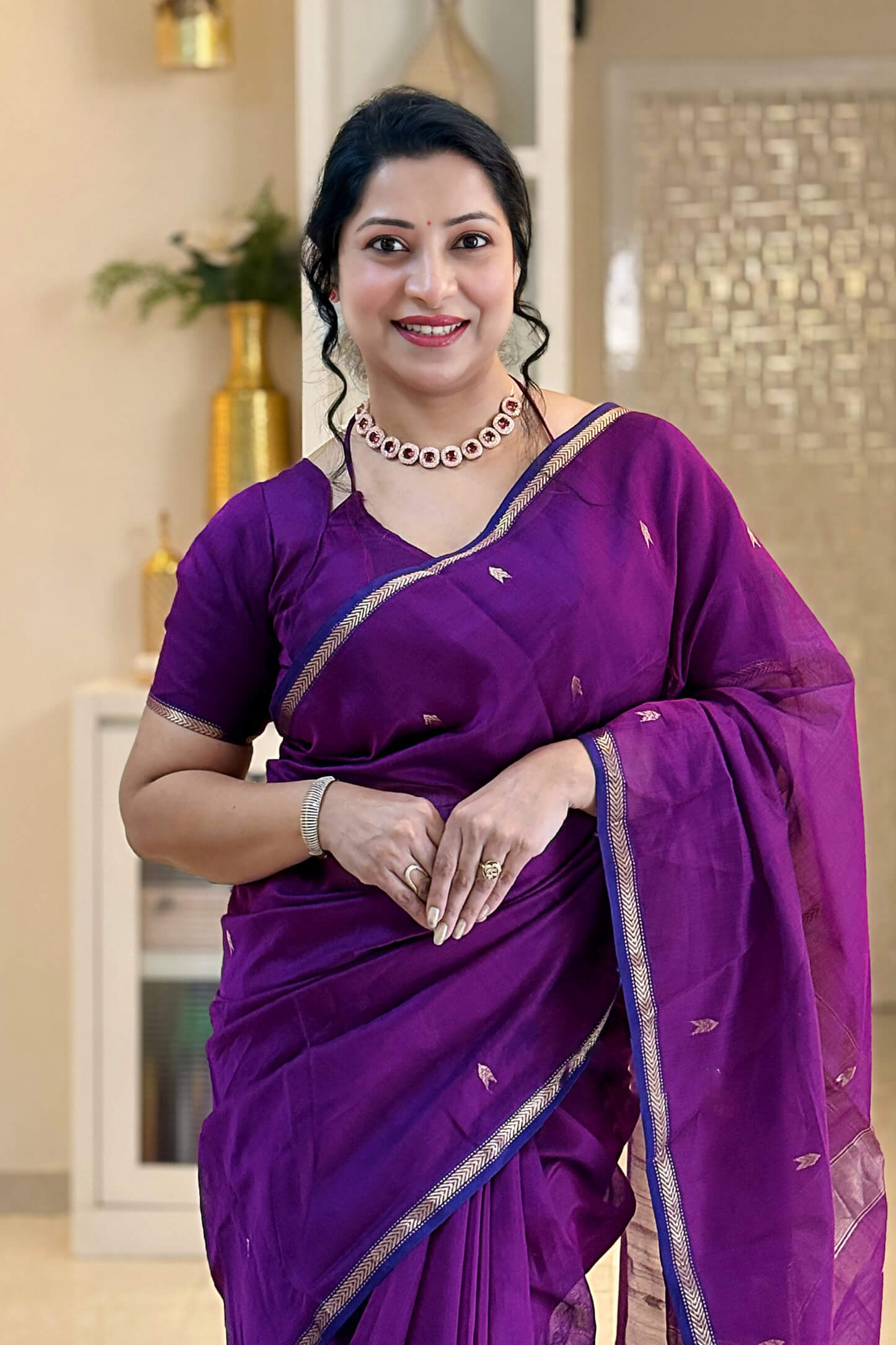Tempting Purple Cotton Silk Saree With Evocative Blouse Piece