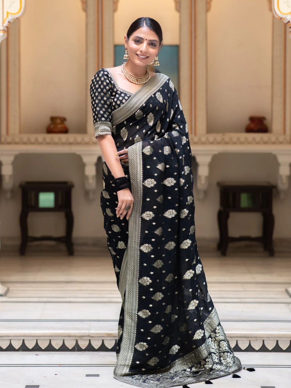 Ravishing Black Soft Banarasi Silk Saree With Preferable Blouse Piece