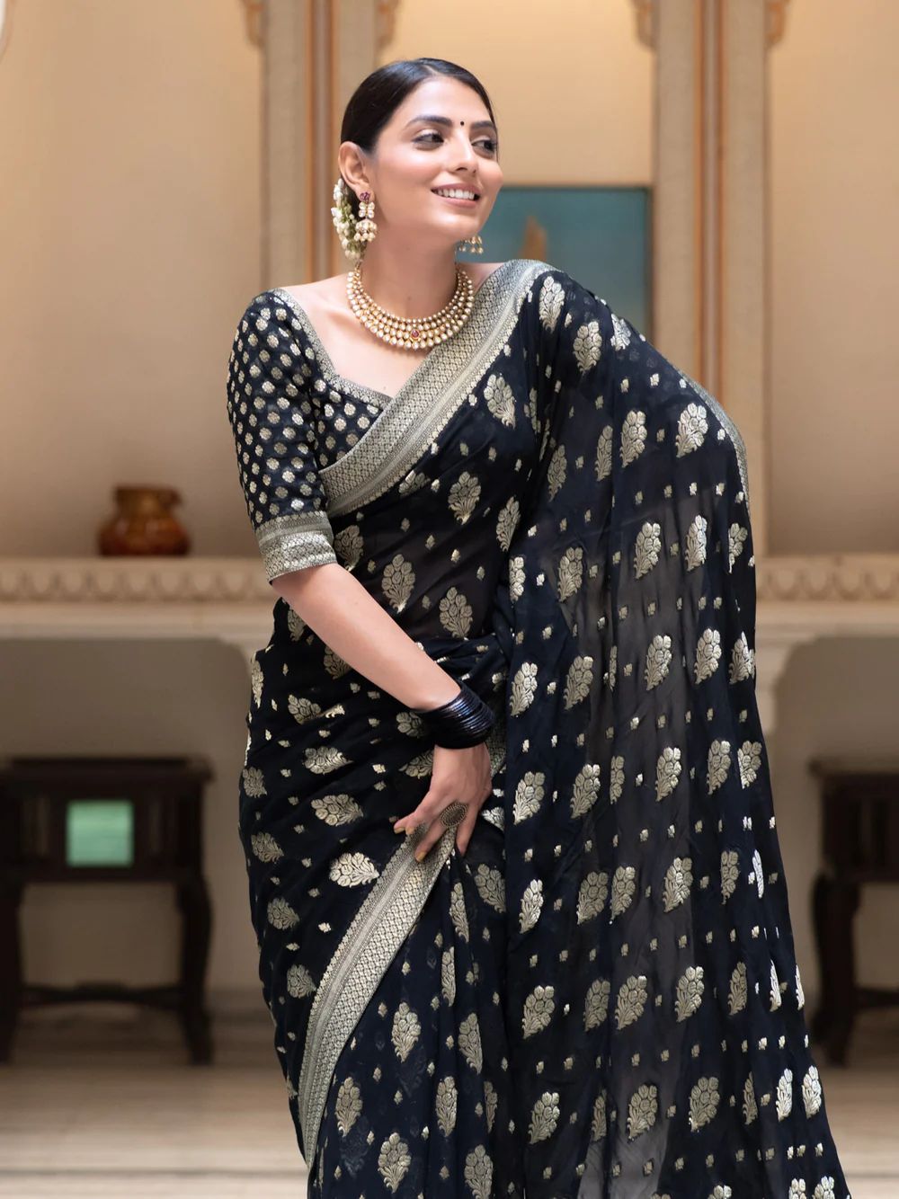 Ravishing Black Soft Banarasi Silk Saree With Preferable Blouse Piece