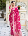 Imbrication Dark Pink Soft Banarasi Silk Saree With Staggering Blouse Piece