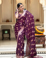 Palimpsest Wine Soft Banarasi Silk Saree With Glittering Blouse Piece